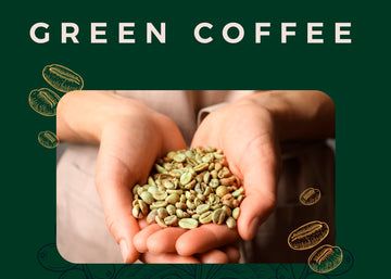 A display of raw green coffee beans.