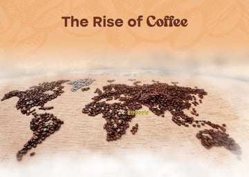Continents made of coffee beans on a globe.