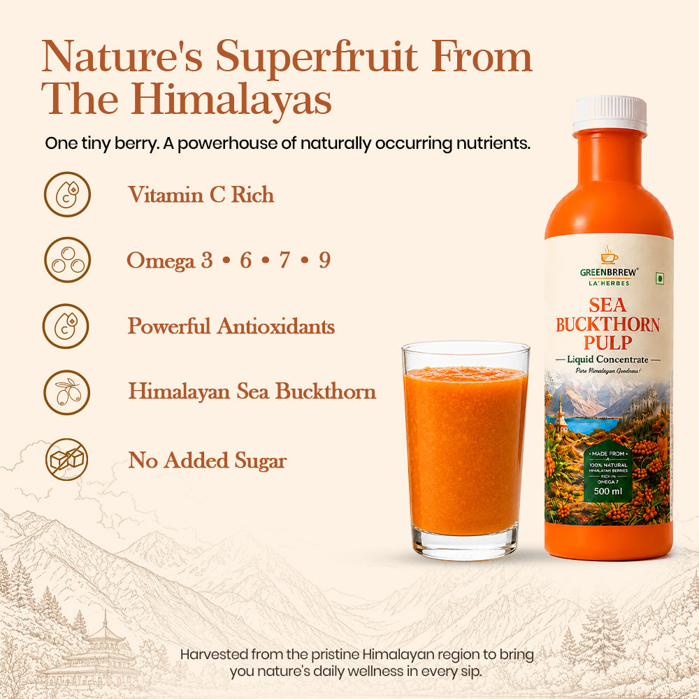 Sea Buckthorn Juice – 500ml | Omega 7-Rich Superfruit | Supports Immunity, Glowing Skin & Gut Health | With Omega 3, 6 & 9