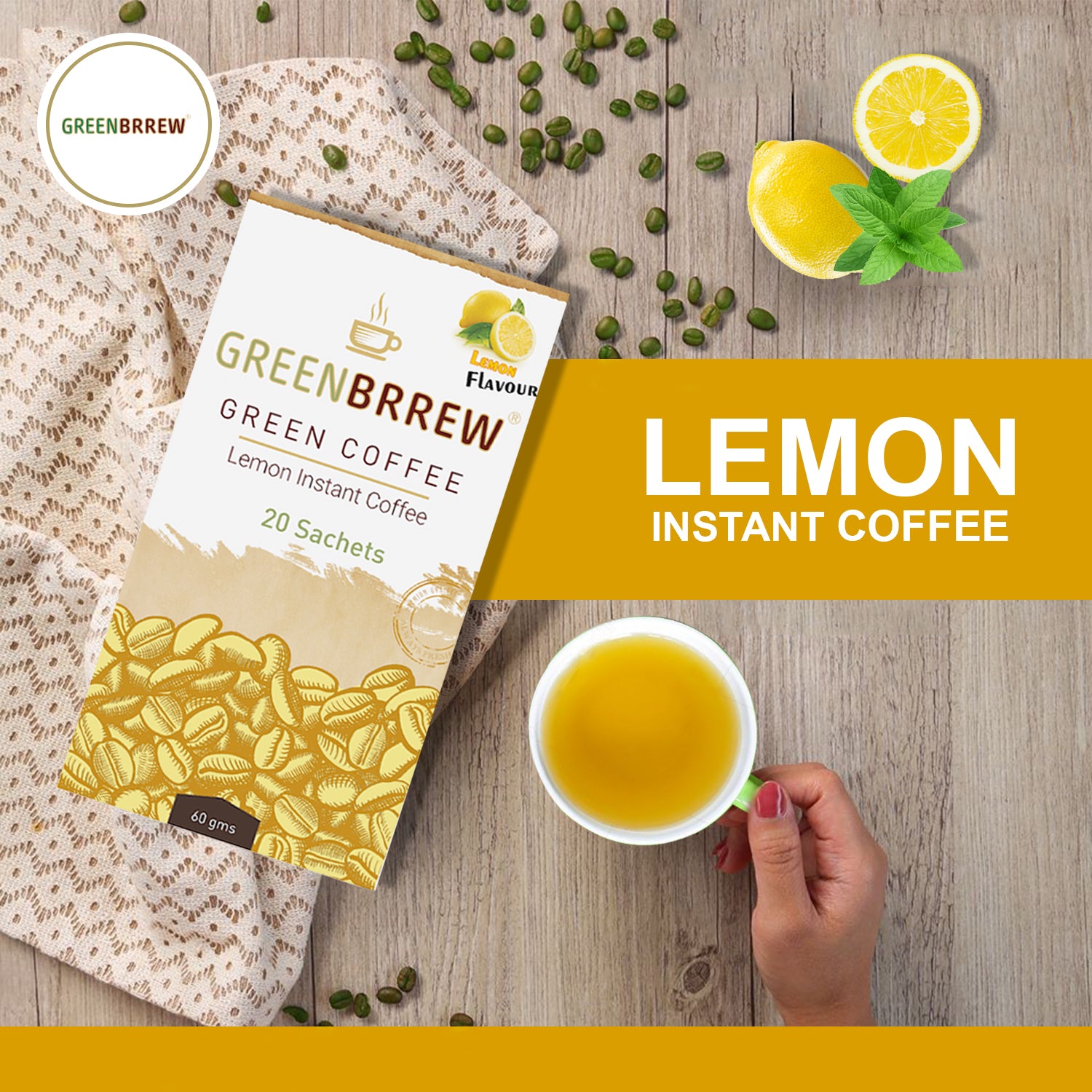 Lemon Instant Coffee - Cold / Iced Coffee, 20 Sachets