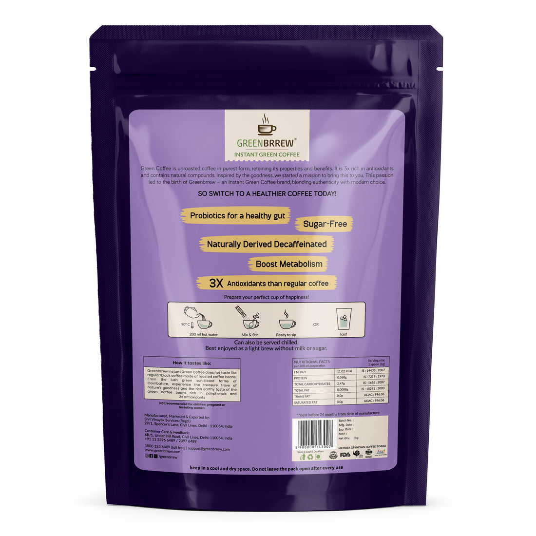 Instant Green Coffee With Probiotics – Hazelnut Flavor, 1kg