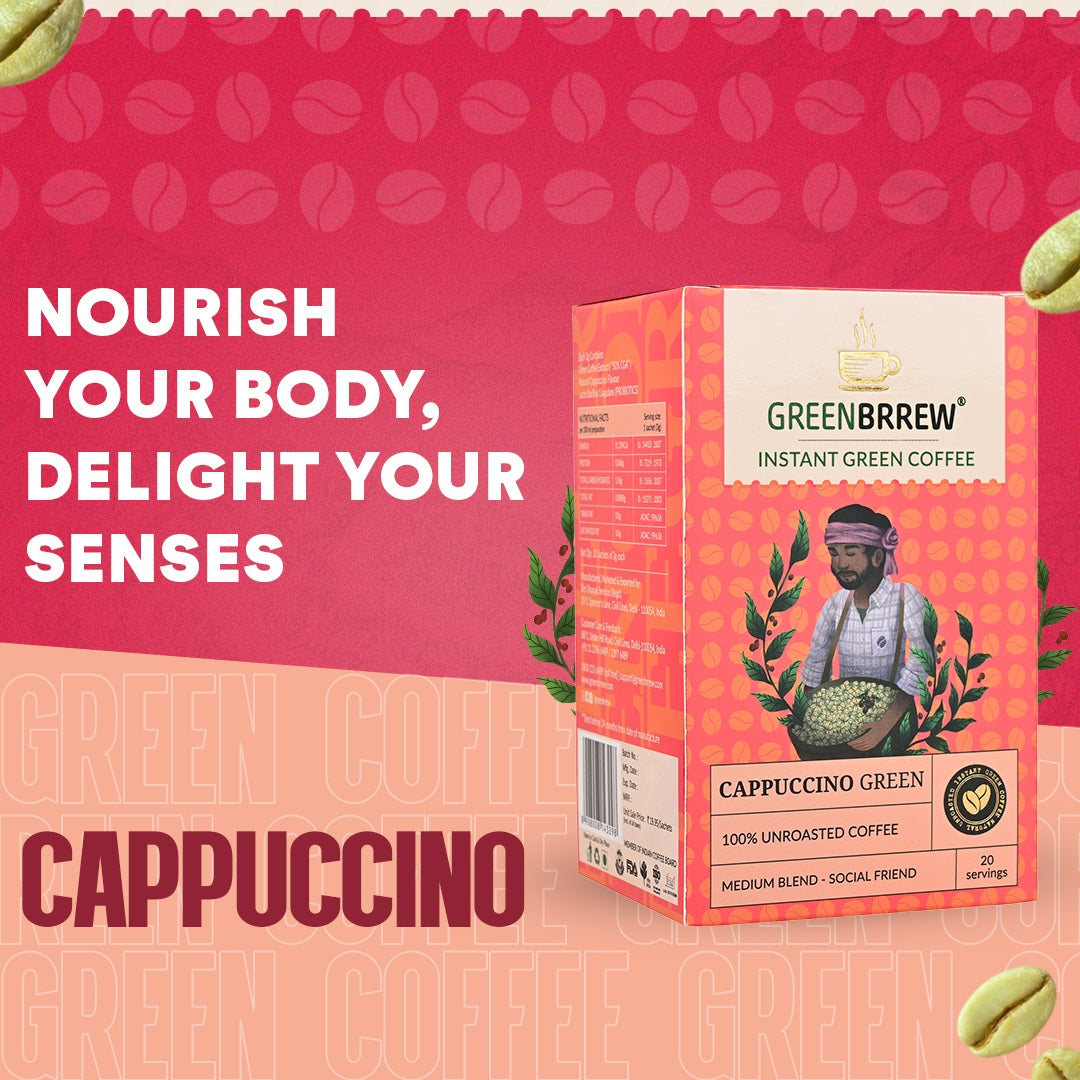 Cappuccino Green | 100% Unroasted Coffee | Medium Blend | Social Friend | 20 Servings | 60g