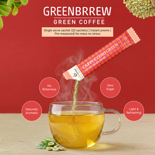 Cappuccino Green Coffee | 100% Unroasted Coffee | Medium Blend | Social Friend | 20 Sachets | 60g