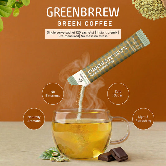 Chocolate Coffee | 100% Unroasted Green Coffee | Rich Blend | Mood Booster | 20 Servings | 60g