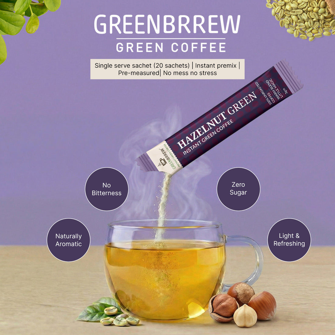 Hazelnut Green Coffee | 100 % Unroasted Coffee | Warm Blend | Little Magic | 20 Servings | 60g