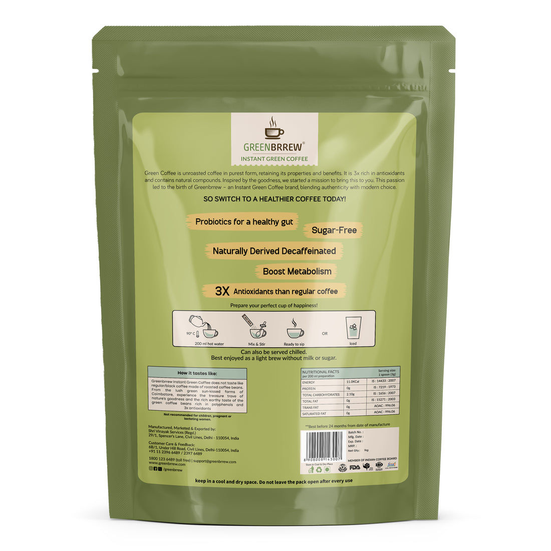 Pure and Natural: Made from unroasted green coffee beans, this blend preserves essential nutrients and antioxidants for a wholesome beverage.