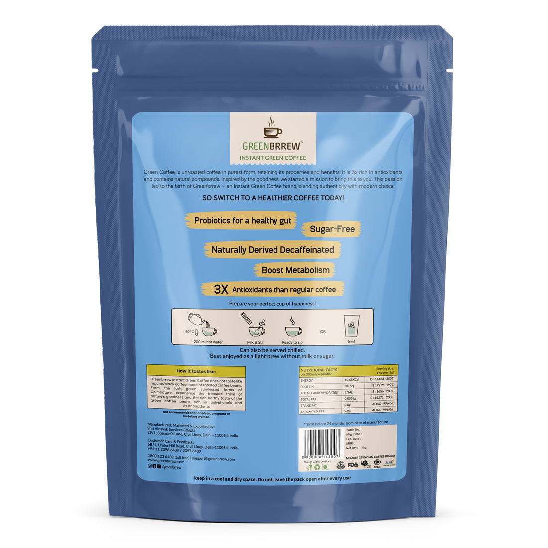Instant Green Coffee With Probiotics – Strong Flavor, 1Kg