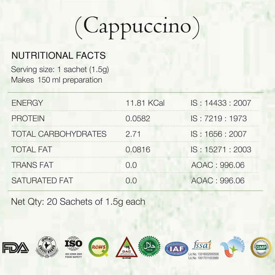 Cappuccino flavor instant coffee nutritional facts