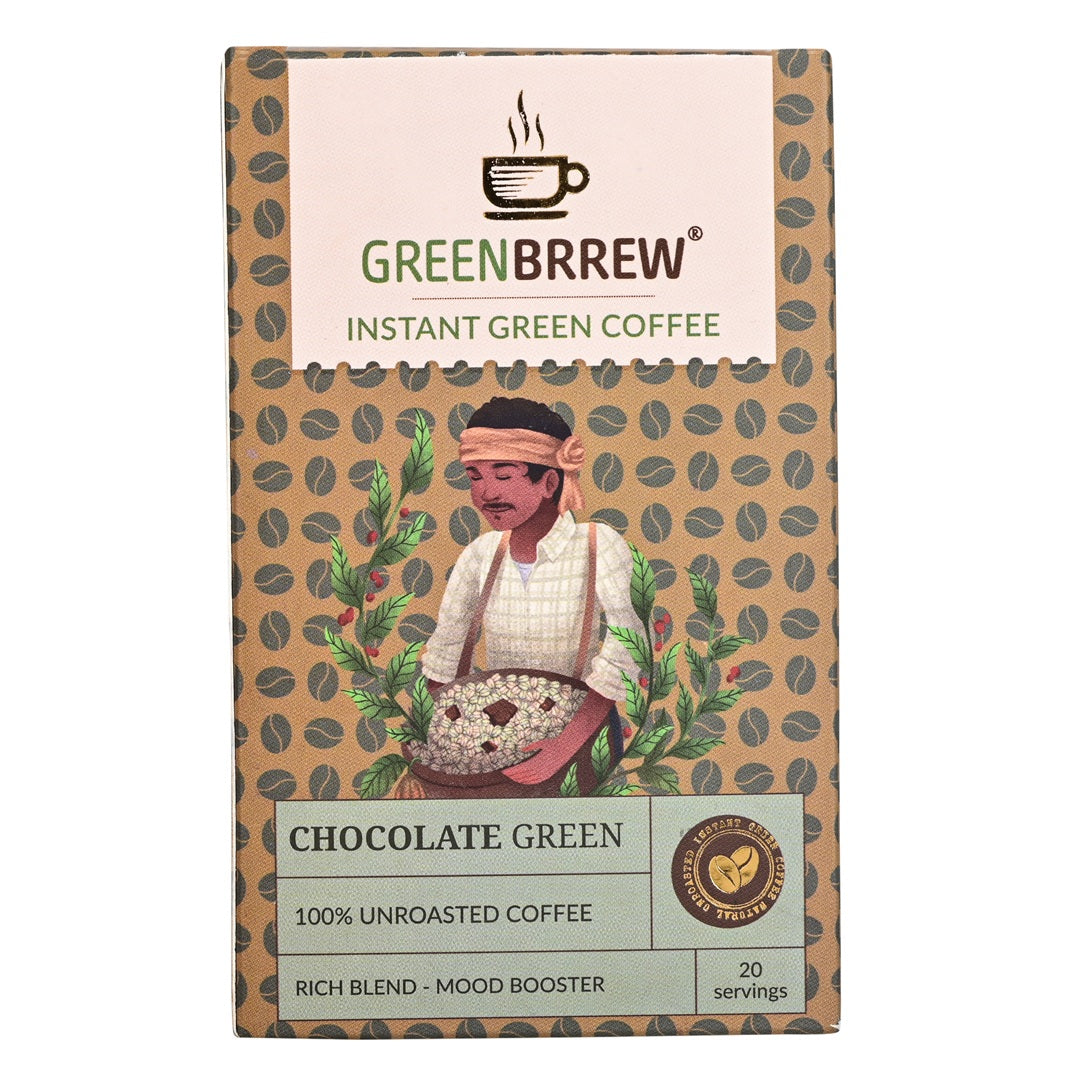 Greenbrrew chocolate green coffee front view.