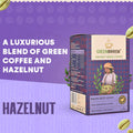 Infographic of greenbrrew hazelnut green coffee box with an eye catching luxurious tagline.