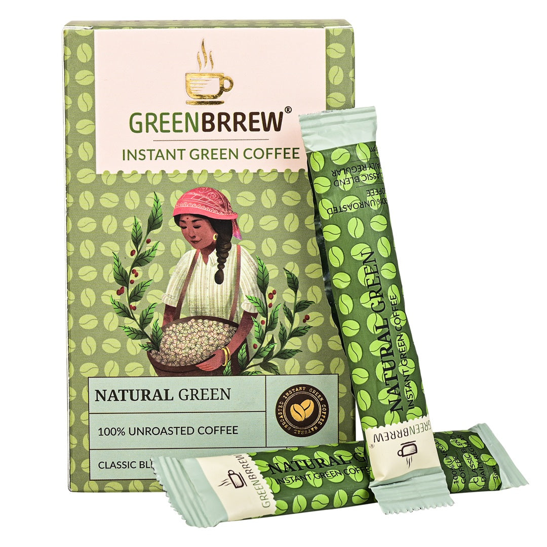 Infographic of greenbrrew natural green coffee box with an eye catching tagline.