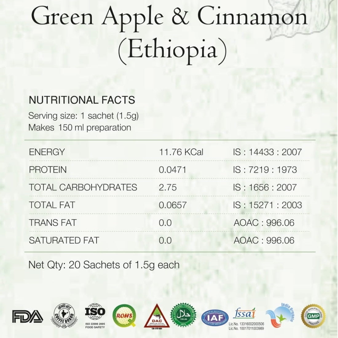 Instant Green Coffee (Green Apple & Cinnamon, 20 Sachets)