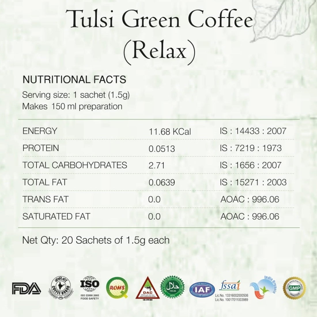 Instant Green Coffee (Tulsi, 20 Sachets)